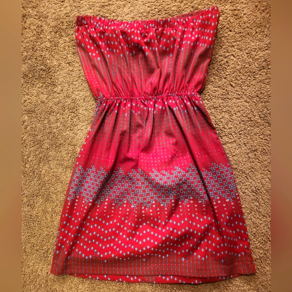 WISH Red Blue Tribal Print Strapless Dress - Picture 2 of 10